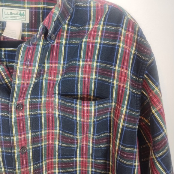 L.L. Bean 100% Cotton Mens Plaid Long Sleeve Button Up Large Casual Outdoors - Picture 2 of 7